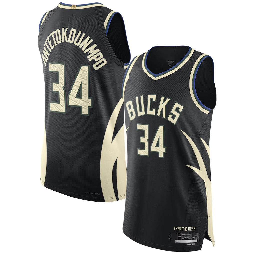 Trusc M.Bucks #34 Giannis Antetokounmpo Black Authentic Player Jerseys - Statement Edition