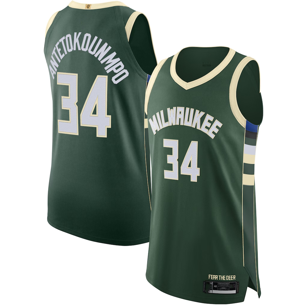 Trusc M.Bucks #34 Giannis Antetokounmpo Hunter Green Authentic Jerseys - Icon Edition