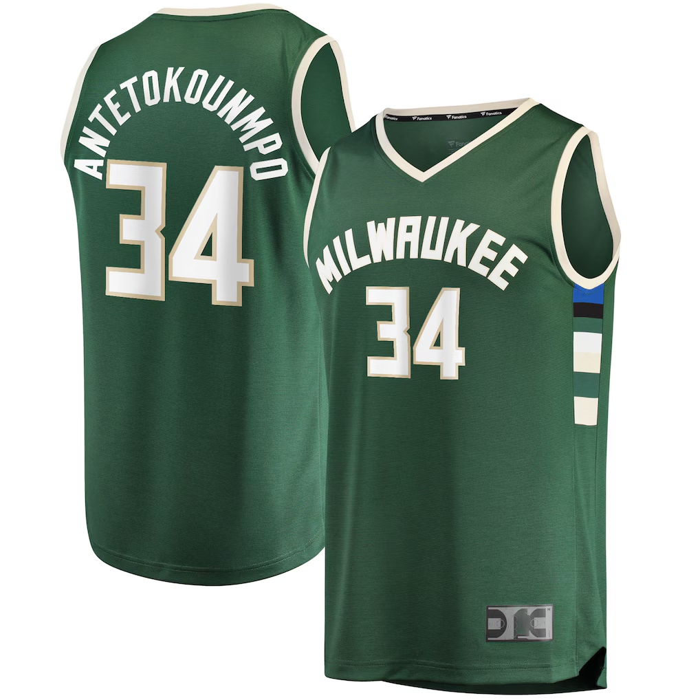 Trusc M.Bucks #34 Giannis Antetokounmpo Hunter Green Big & Tall Fast Break Player Jerseys - Icon Edition