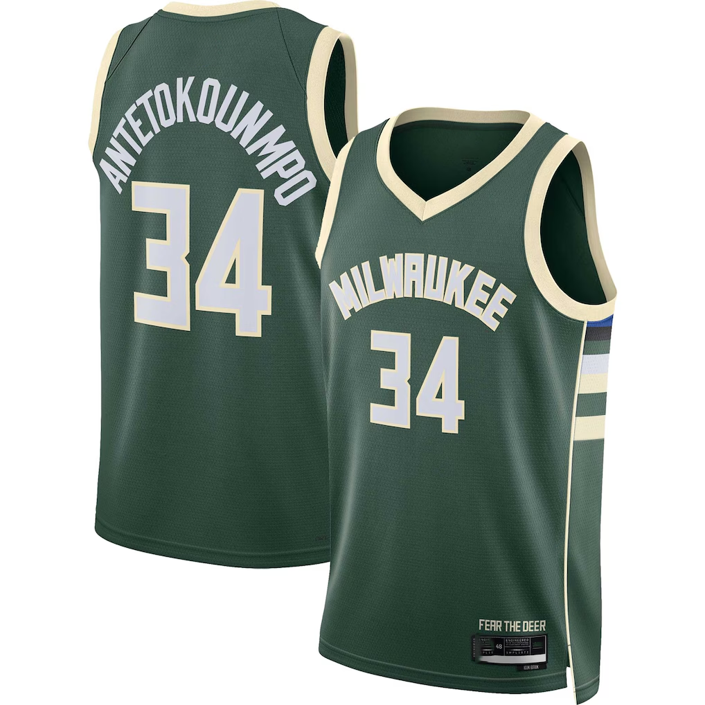 Trusc M.Bucks #34 Giannis Antetokounmpo Hunter Green Swingman Jerseys - Icon Edition