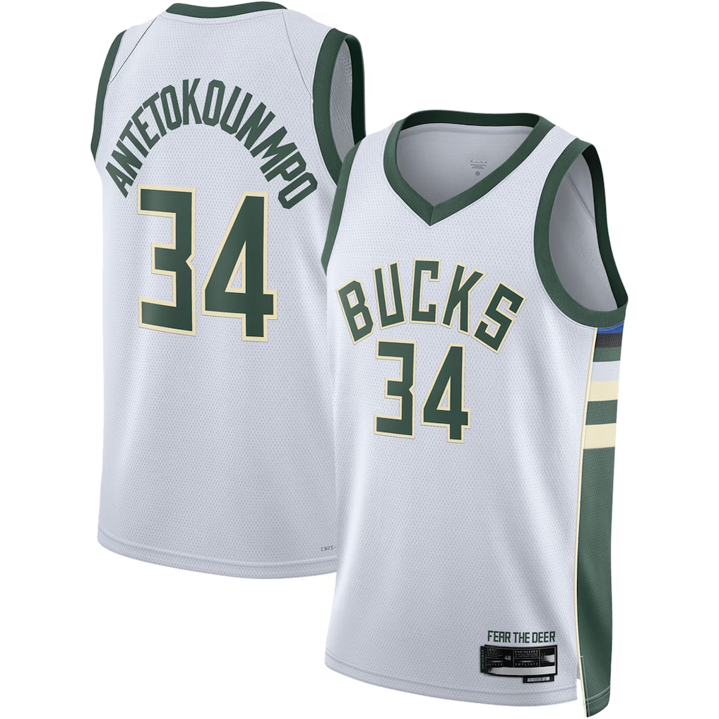 Trusc M.Bucks #34 Giannis Antetokounmpo White Swingman Jerseys - Association Edition