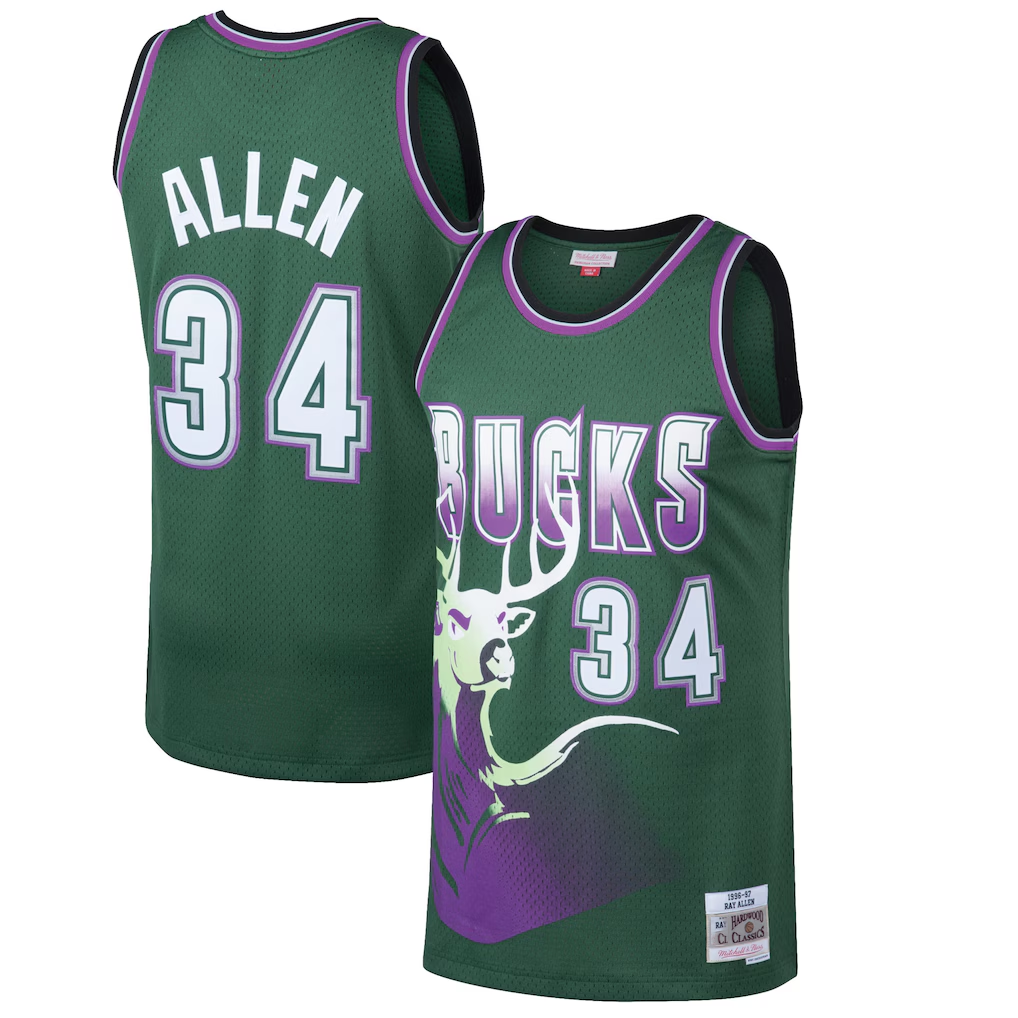 Trusc M.Bucks #34 Ray Allen Mitchell & Ness Kelly Green 199697 Hardwood Classics Swingman Jerseys