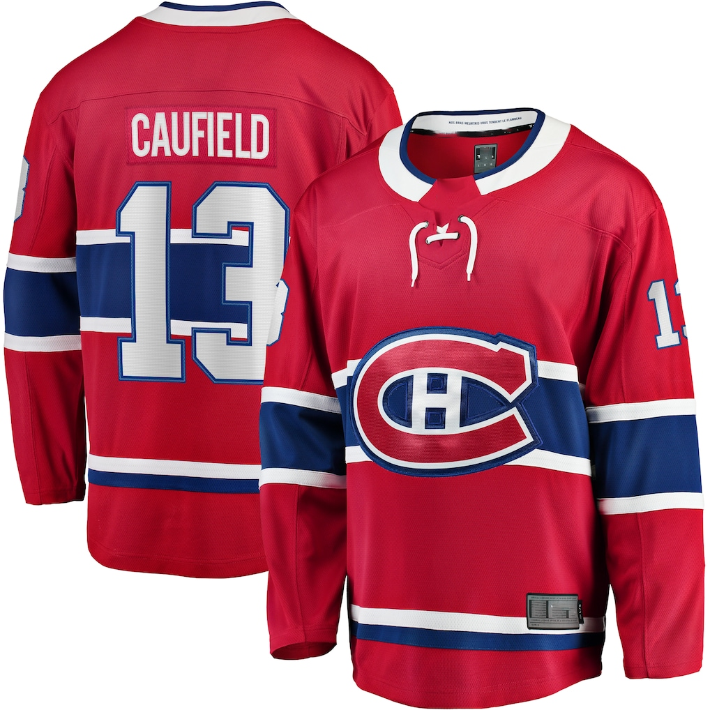 Trusc M.Canadiens #13 Cole Caufield Red Home Premier Breakaway Player Jerseys