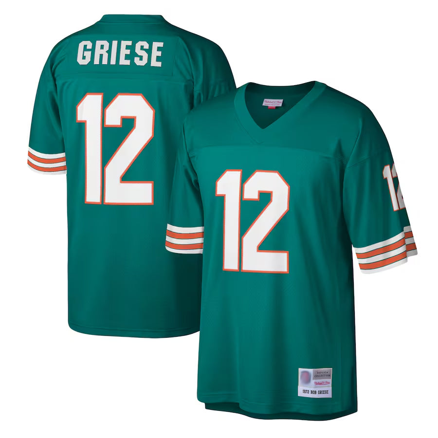Trusc M.Dolphins #12 Bob Griese Player Mitchell & Ness Aqua Legacy Replica Stitched Jerseys