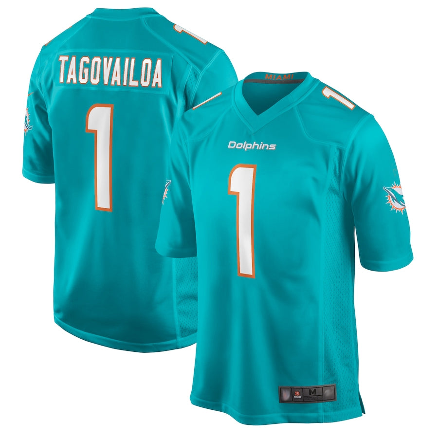 Trusc M.Dolphins #1 Tua Tagovailoa Player Aqua Home Game Stitched Jerseys