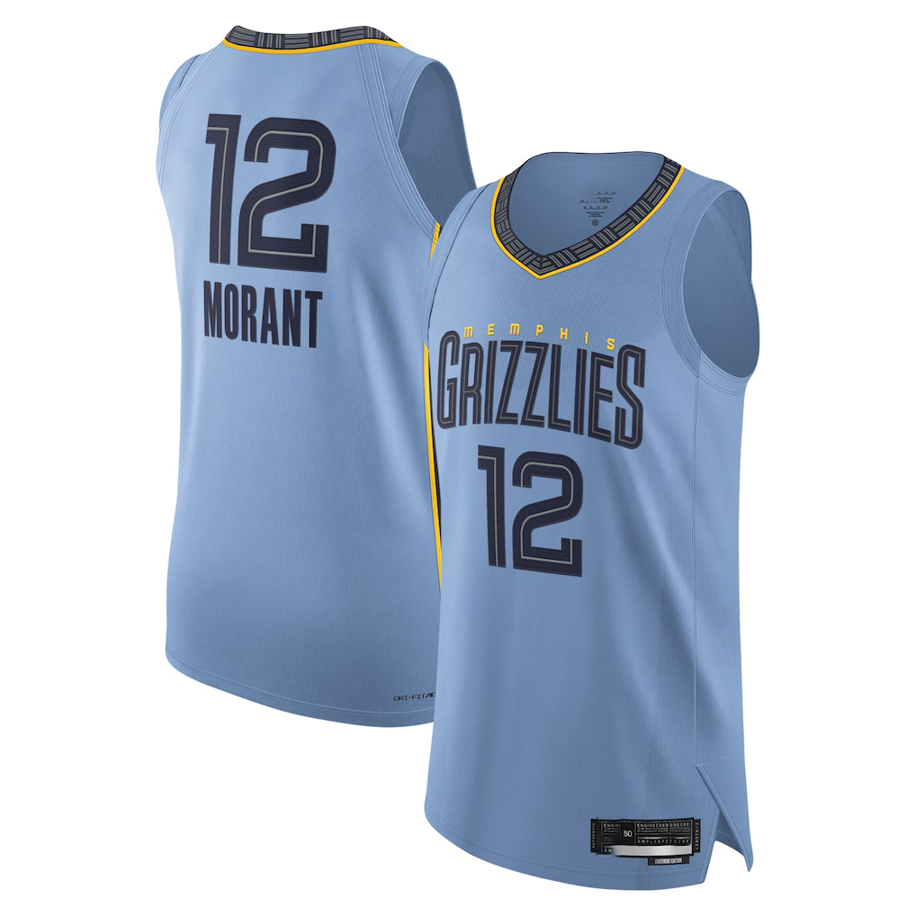 Trusc M.Grizzlies #12 Ja Morant Light Blue Authentic Player Stitched Jerseys- Statement Edition