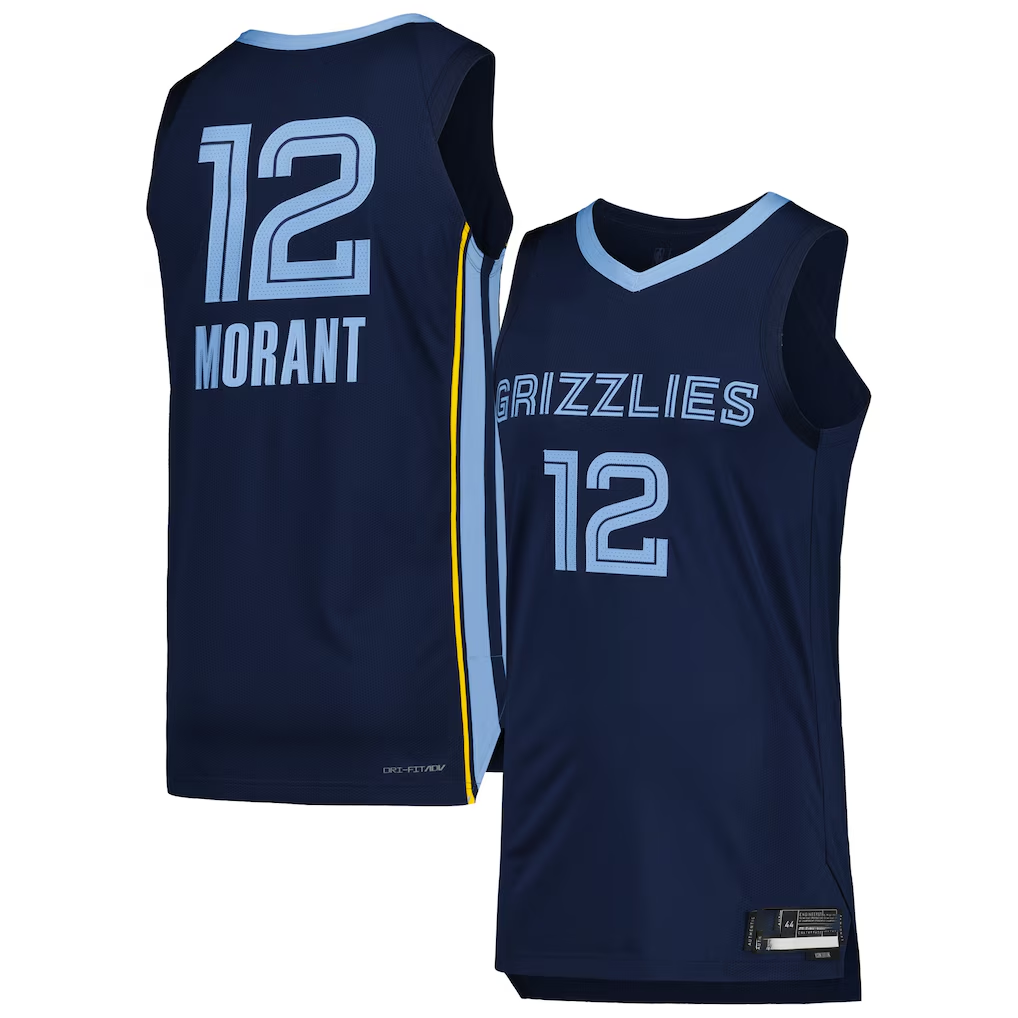 Trusc M.Grizzlies #12 Ja Morant Navy Authentic Stitched Jerseys- Icon Edition