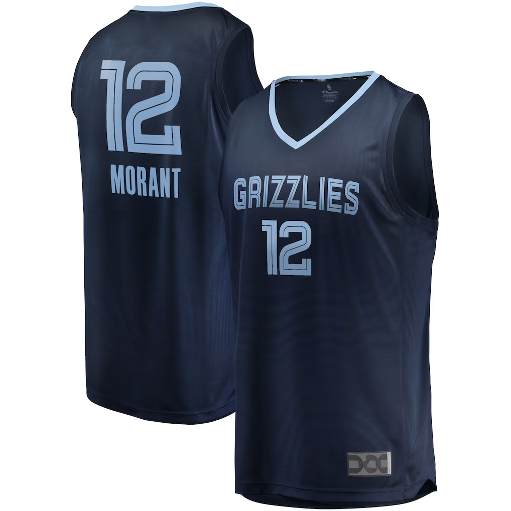 Trusc M.Grizzlies #12 Ja Morant Navy Fast Break Replica Stitched Jerseys- Icon Edition