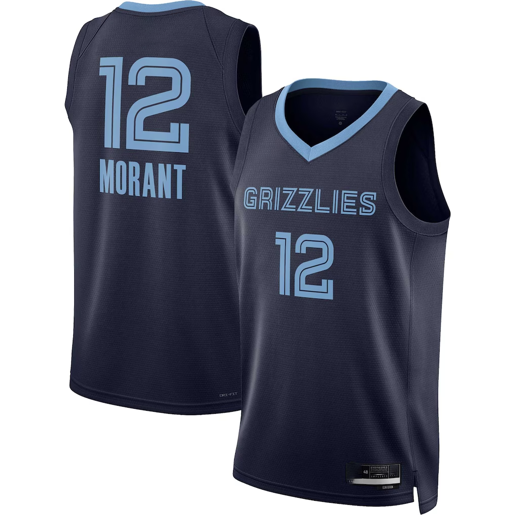 Trusc M.Grizzlies #12 Ja Morant Navy Swingman Stitched Jerseys- Icon Edition