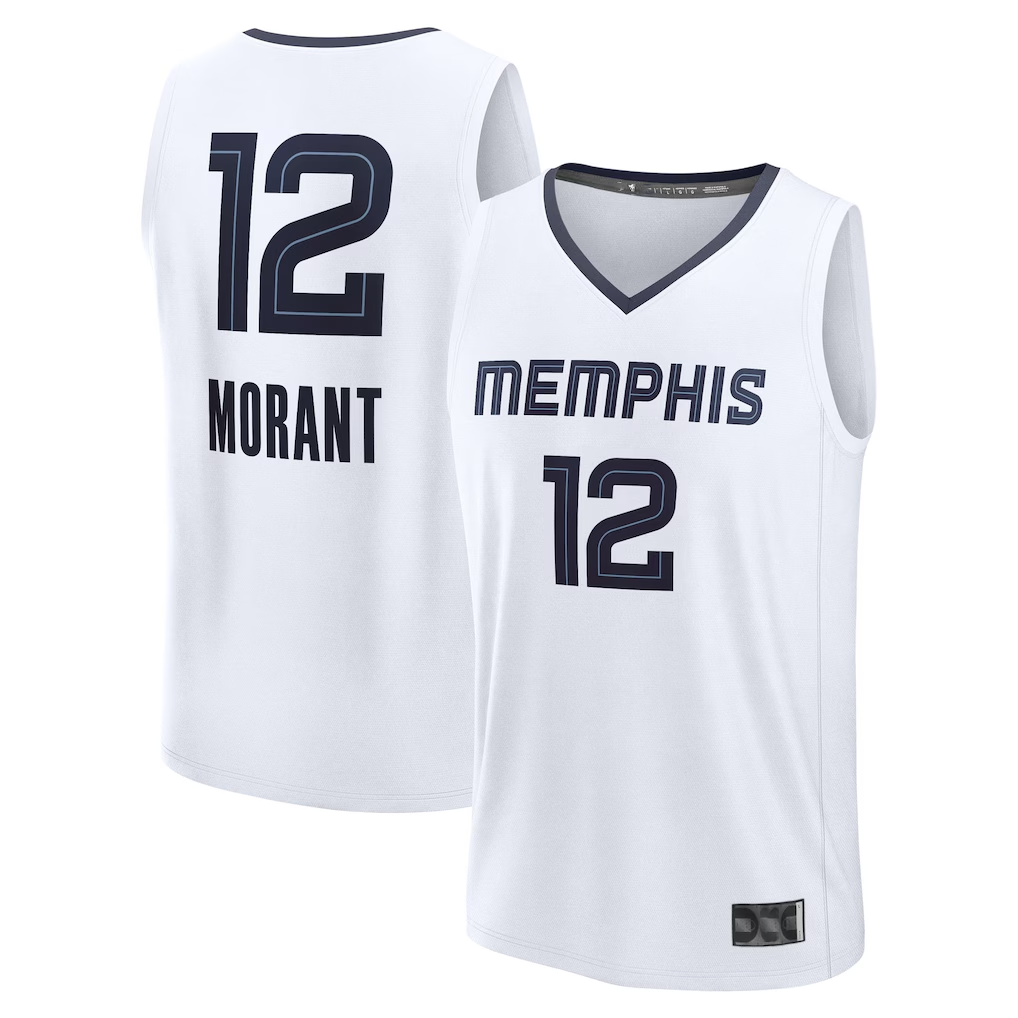 Trusc M.Grizzlies #12 Ja Morant White Fast Break Replica Player Stitched Jerseys- Association Edition