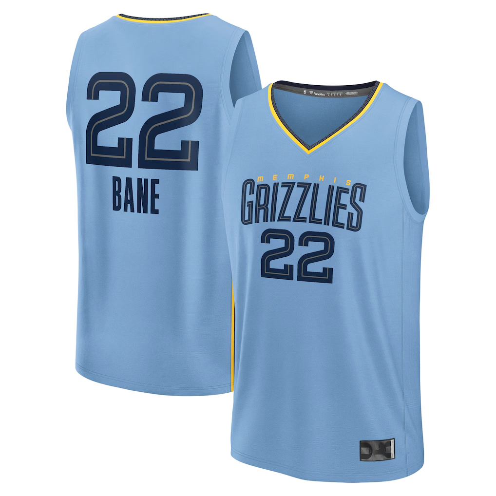 Trusc M.Grizzlies #22 Desmond Bane Light Blue Fast Break Replica Player Stitched Jerseys- Statement Edition