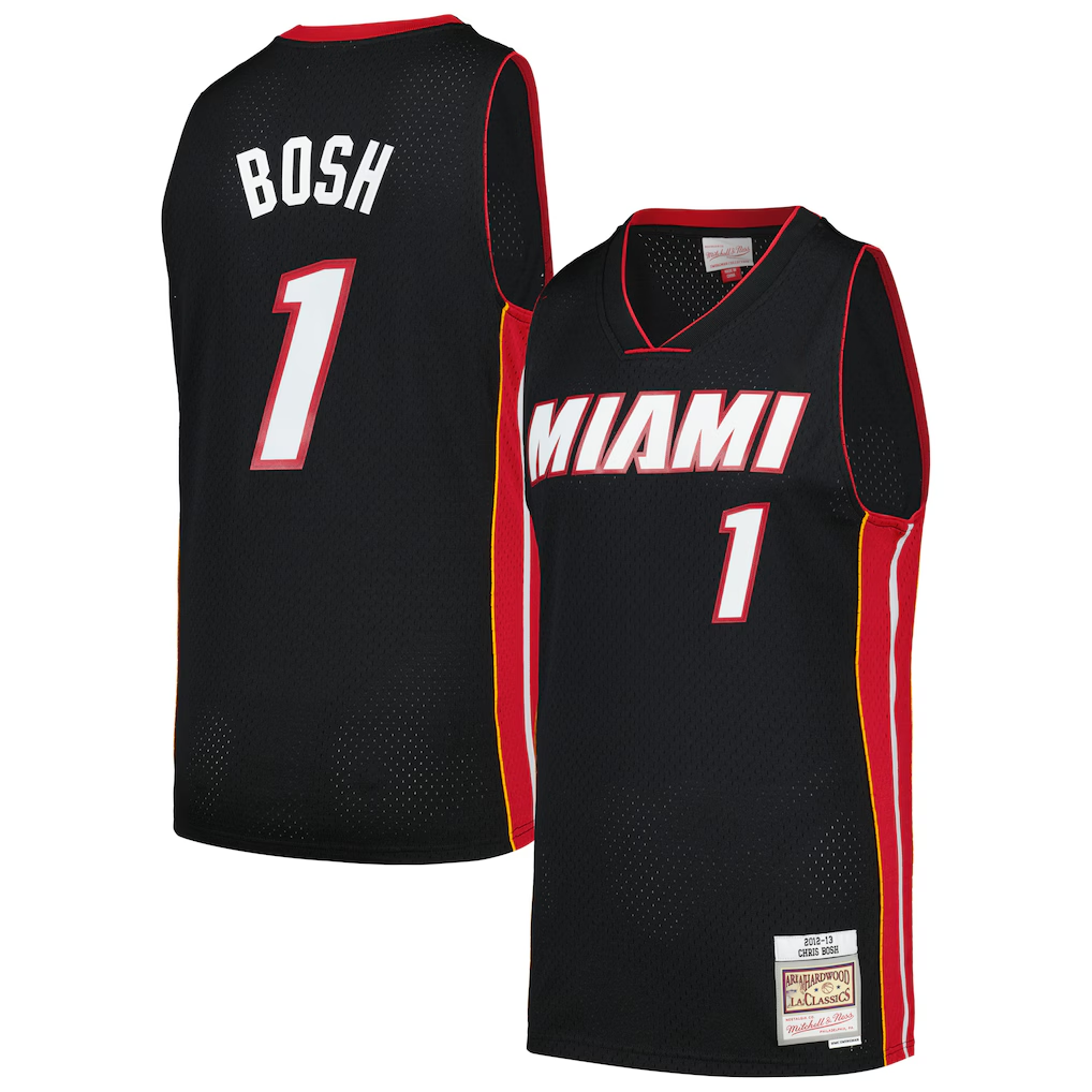 Trusc M.Heat #1 Chris Bosh Mitchell & Ness Black 2012-13 Hardwood Classics Swingman Jerseys
