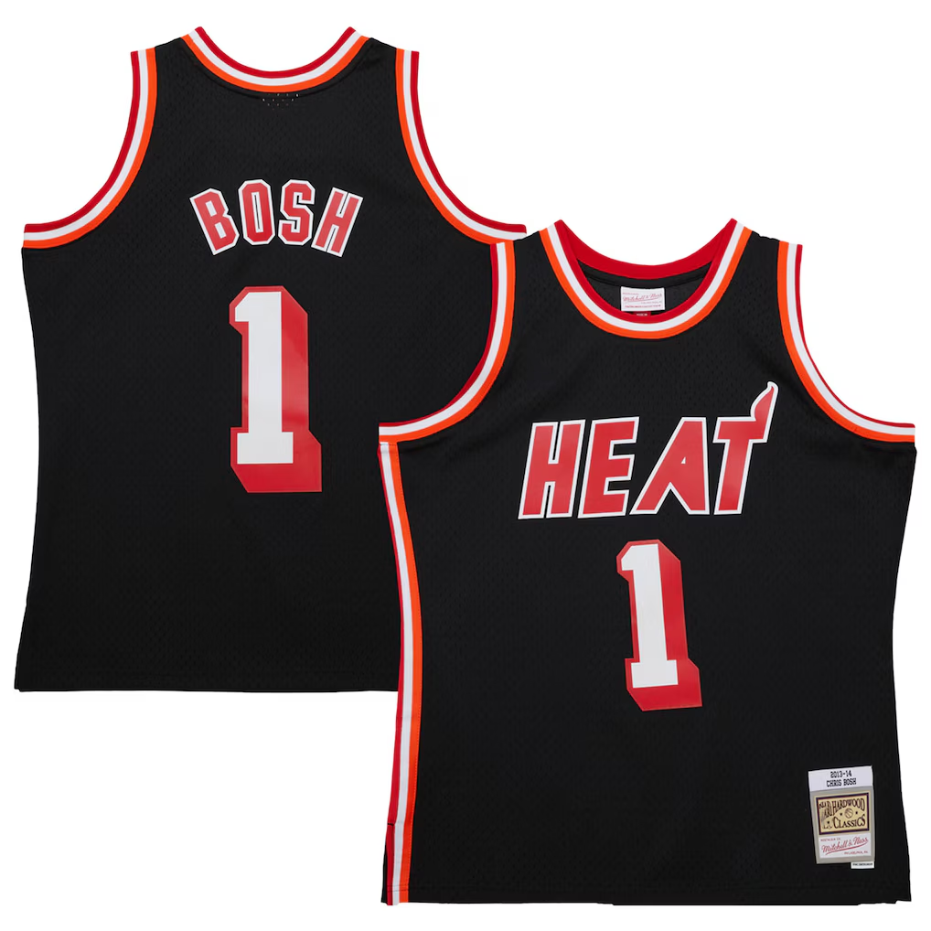 Trusc M.Heat #1 Chris Bosh Mitchell & Ness Black 2013-14 Hardwood Classics Swingman Jerseys