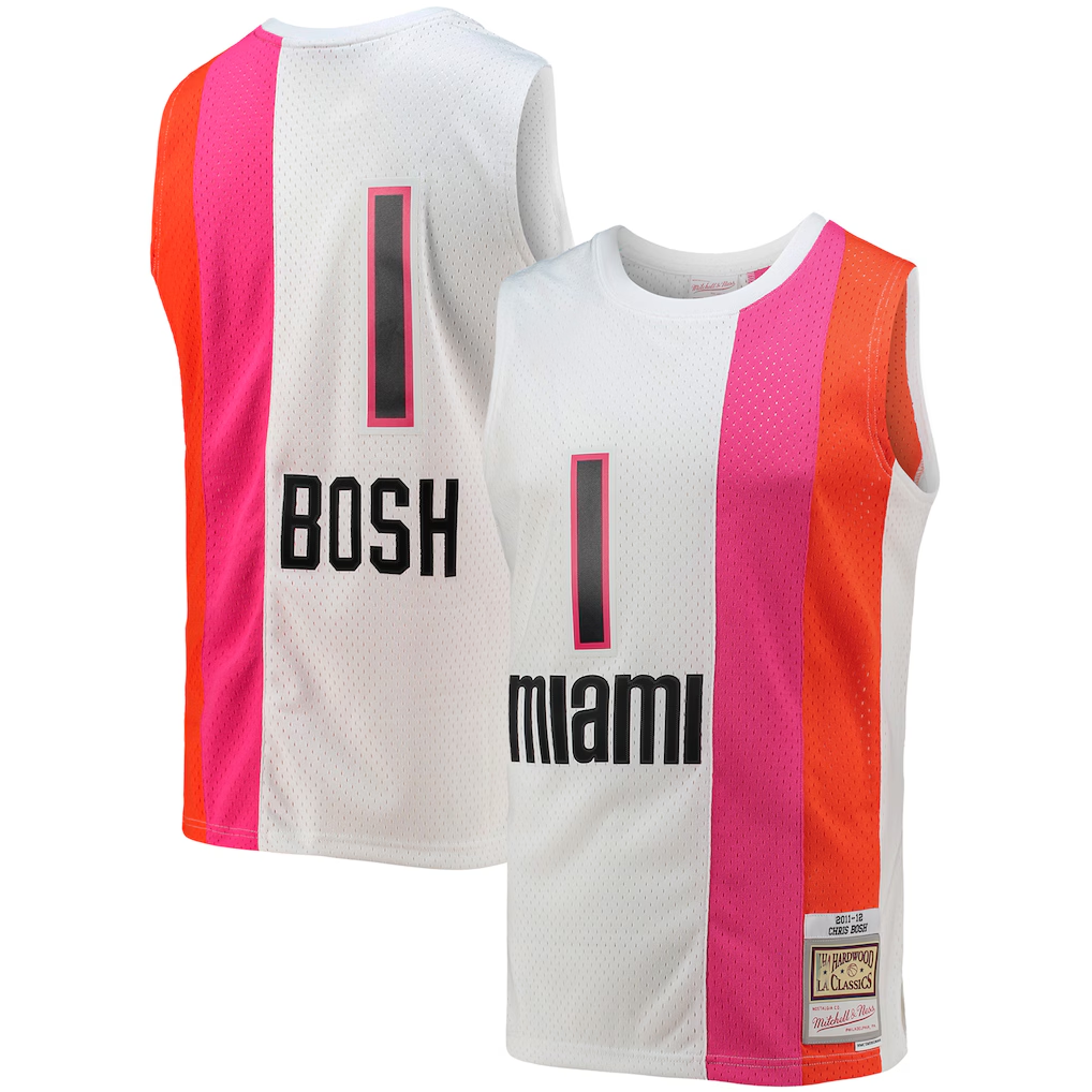 Trusc M.Heat #1 Chris Bosh Mitchell & Ness White 2011-12 Hardwood Classics Swingman Jerseys
