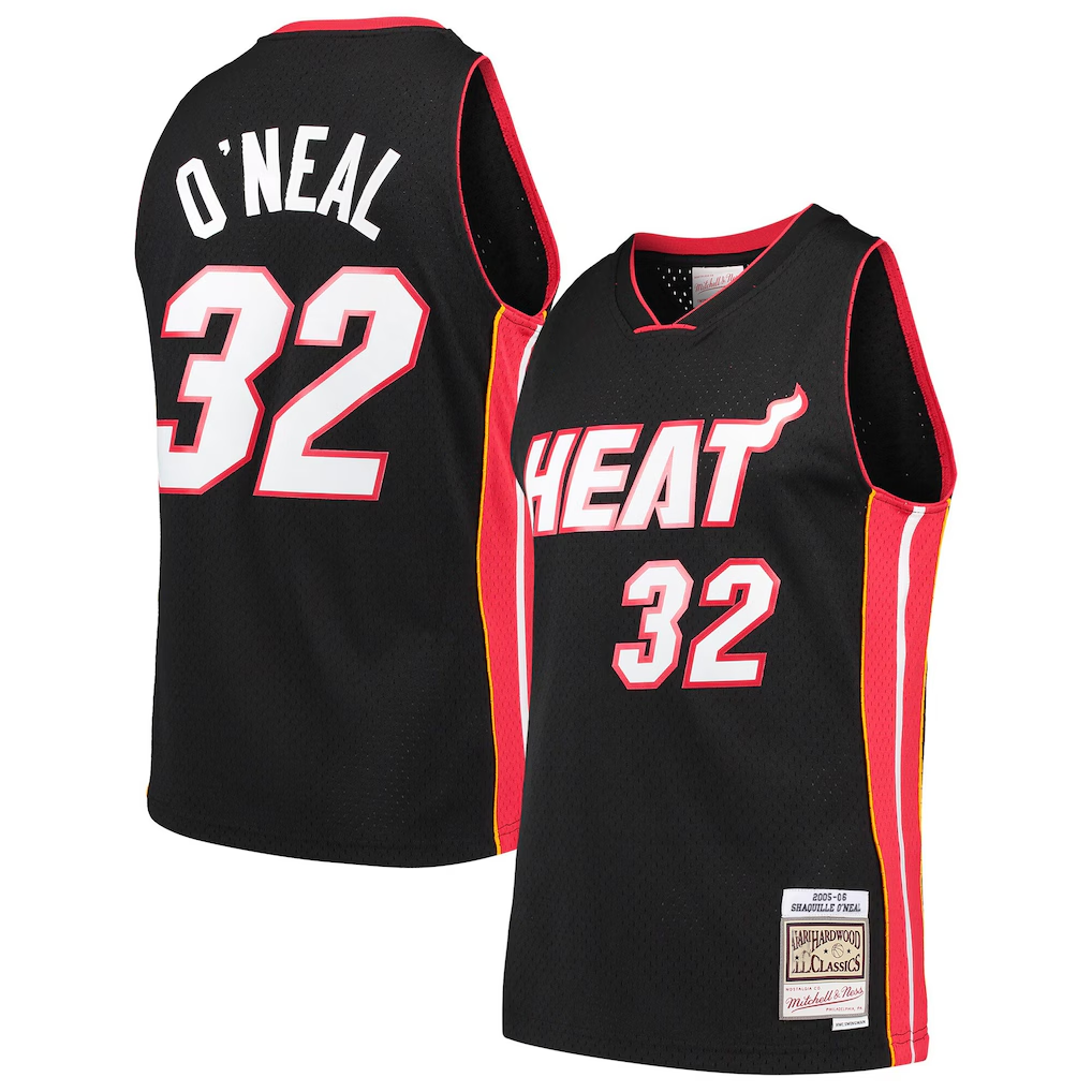 Trusc M.Heat #32 Shaquille O'Neal Mitchell & Ness Black Hardwood Classics Swingman Jerseys