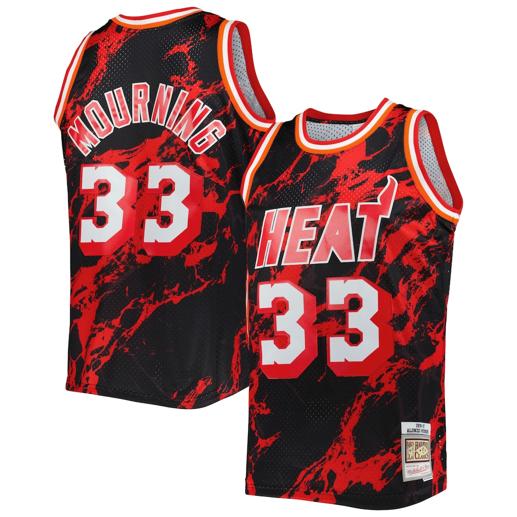 Trusc M.Heat #33 Alonzo Mourning Mitchell & Ness Black 1996-1997 Hardwood Classics Marble Swingman Jerseys
