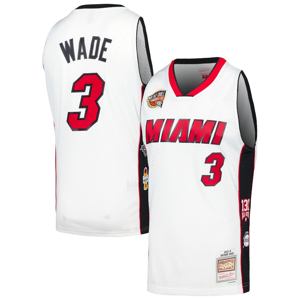 Trusc M.Heat #3 Dwyane Wade Mitchell & Ness White Hall of Fame Class of 2023 Throwback Swingman Jerseys