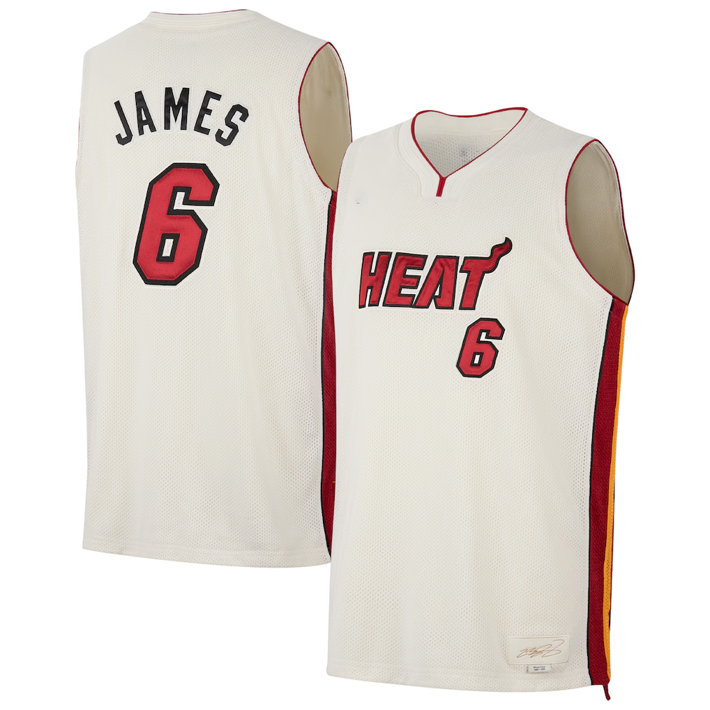 Trusc M.Heat #6 LeBron James Cream Forever King Reserve Authentic Jerseys