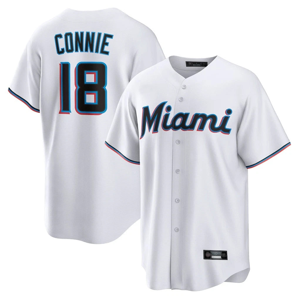 Trusc M.Marlins #18 Griffin Conine Player White Home Game Stitched Jerseys