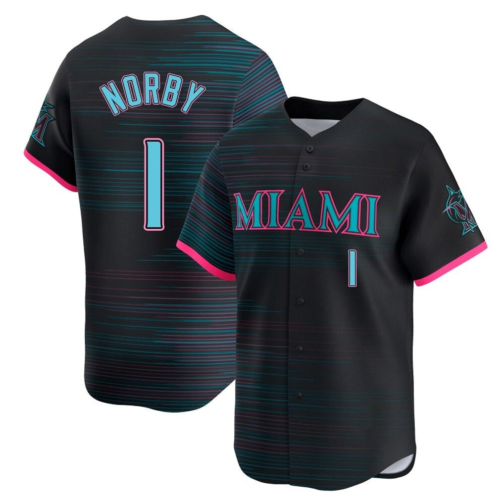 Trusc M.Marlins #1 Connor Norby Player Black City Connect Home Limited Stitched Jerseys