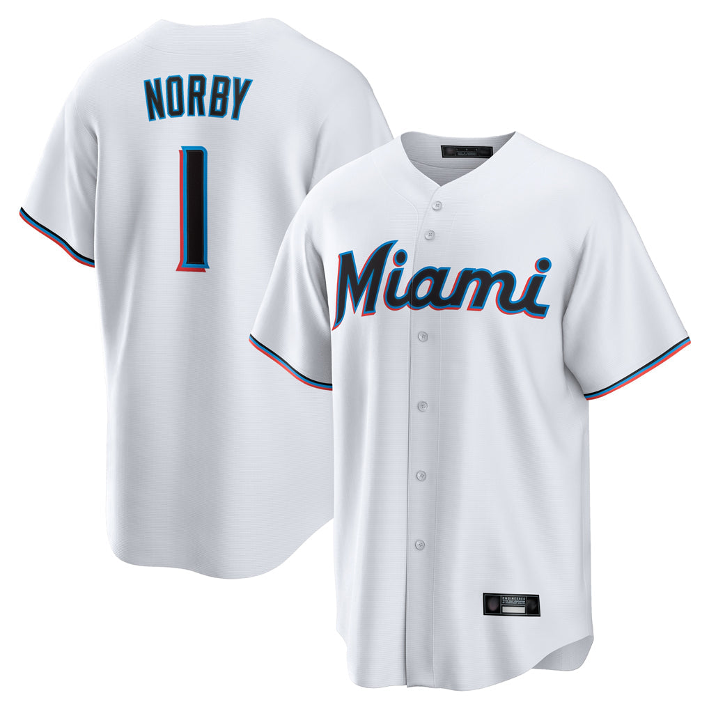 Trusc M.Marlins #1 Connor Norby Player White  Home Game Stitched Jerseys