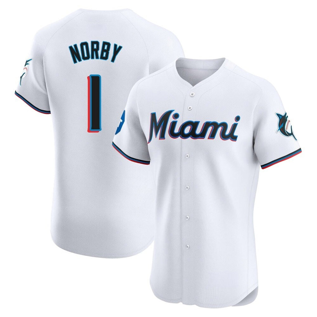 Trusc M.Marlins #1 Connor Norby Player White Home Limited Elite Stitched Jerseys