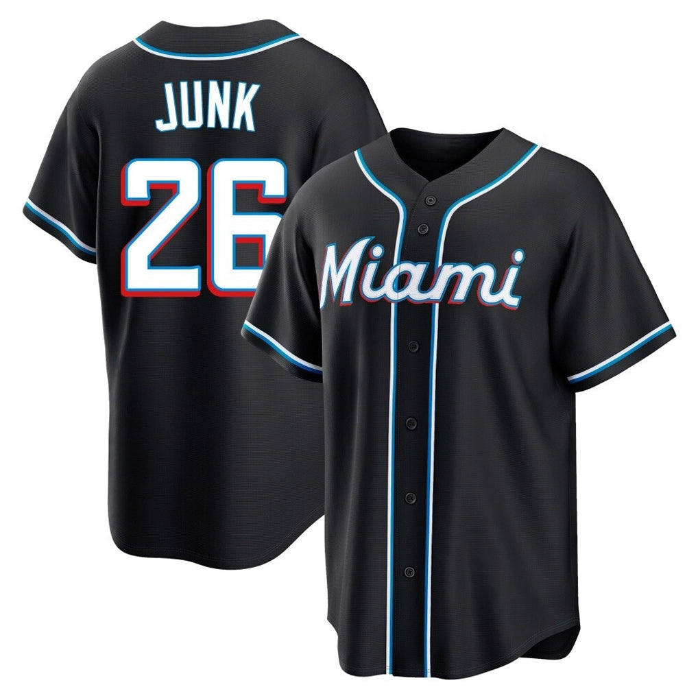 Trusc M.Marlins #26 Janson Junk Player Black Fashion Out Home Game Stitched Jerseys