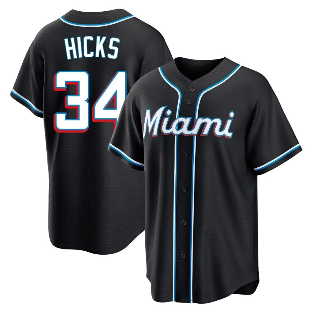 Trusc M.Marlins #34 Liam Hicks Player Black Fashion Out Home Game Stitched Jerseys