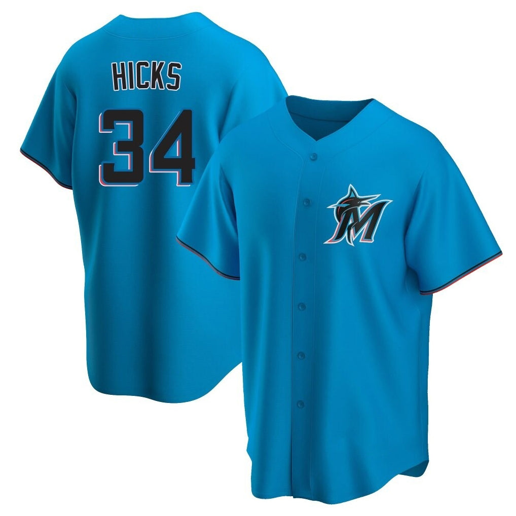 Trusc M.Marlins #34 Liam Hicks Player Blue Home Game Stitched Jerseys