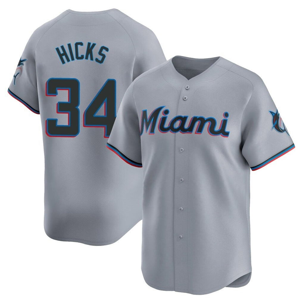 Trusc M.Marlins #34 Liam Hicks Player Gray Home Limited Stitched Jerseys