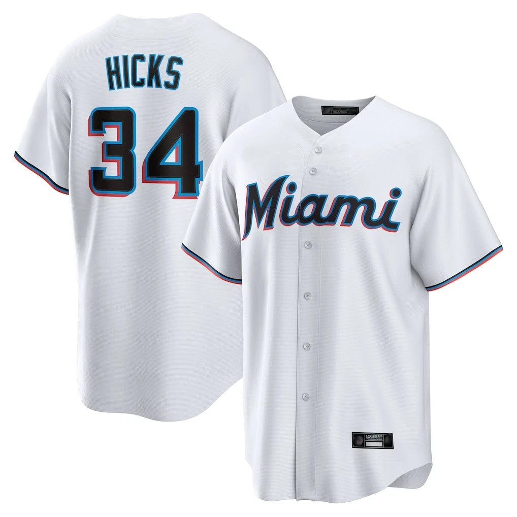 Trusc M.Marlins #34 Liam Hicks Player White  Home Game Stitched Jerseys