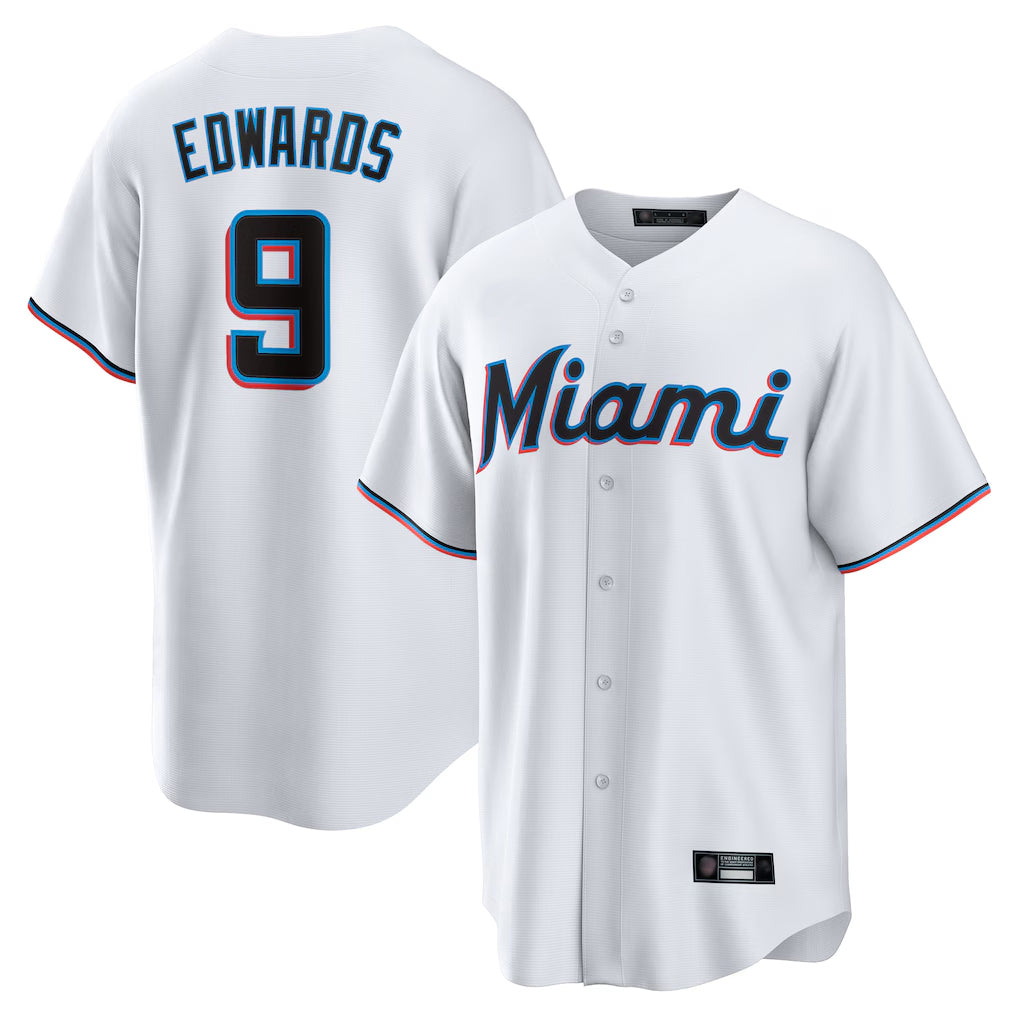 Trusc M.Marlins #9 Xavier Edwards Player White  Home Game Stitched Jerseys