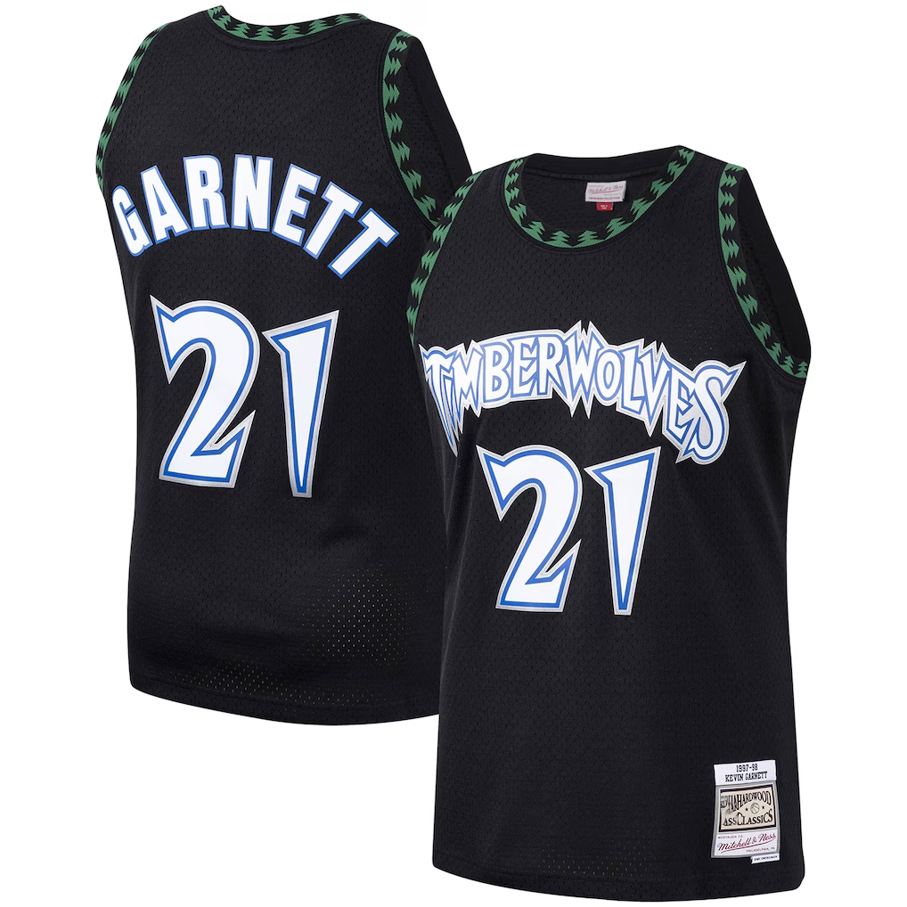 Trusc M.Timberwolves #21 Kevin Garnett Mitchell & Ness Black Hardwood Classics Swingman Stitched Jerseys