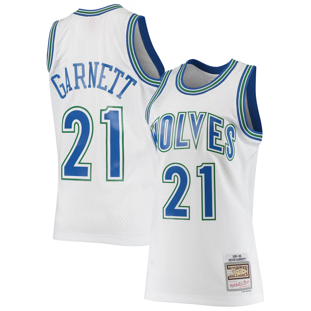 Trusc M.Timberwolves #21 Kevin Garnett Mitchell & Ness White 1995-1996 Hardwood Classics Swingman Stitched Jerseys