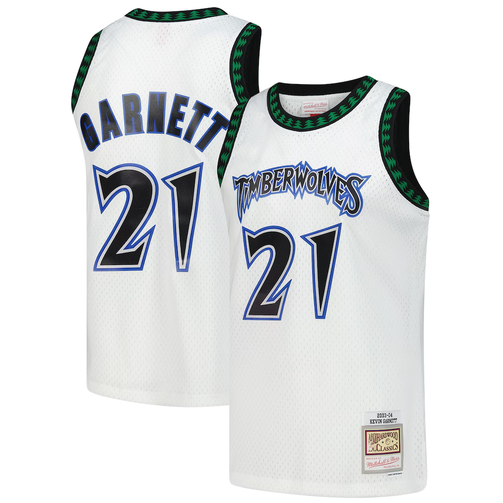 Trusc M.Timberwolves #21 Kevin Garnett Mitchell & Ness White Hardwood Classics Swingman Stitched Jerseys