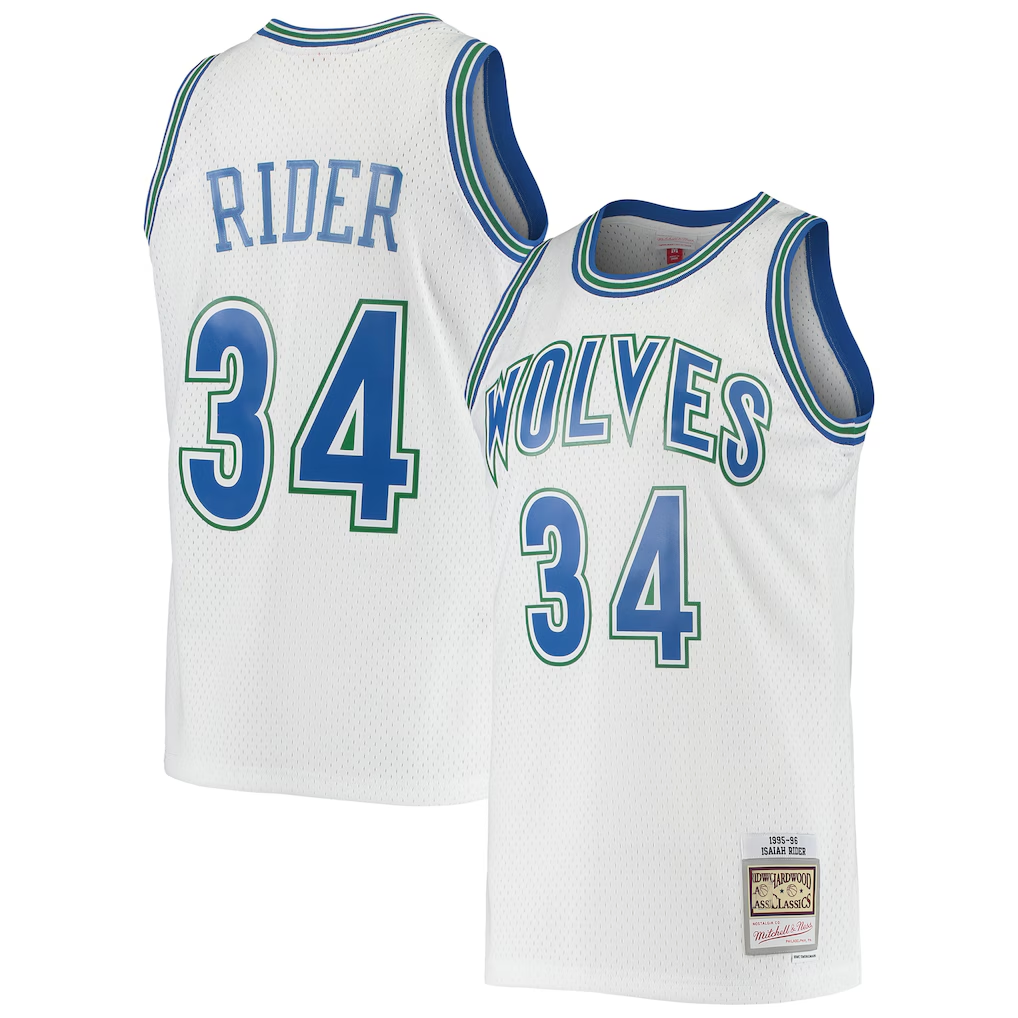 Trusc M.Timberwolves #34 Isaiah Rider Mitchell & Ness White 1995-1996 Hardwood Classics Swingman Stitched Jerseys