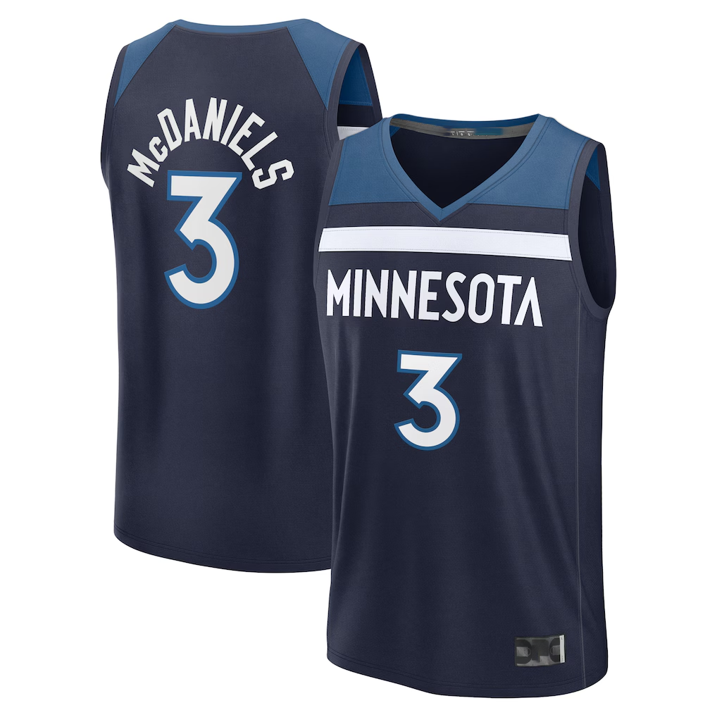 Trusc M.Timberwolves #3 Jaden McDaniels Navy Fast Break Replica Stitched Jerseys - Icon Edition