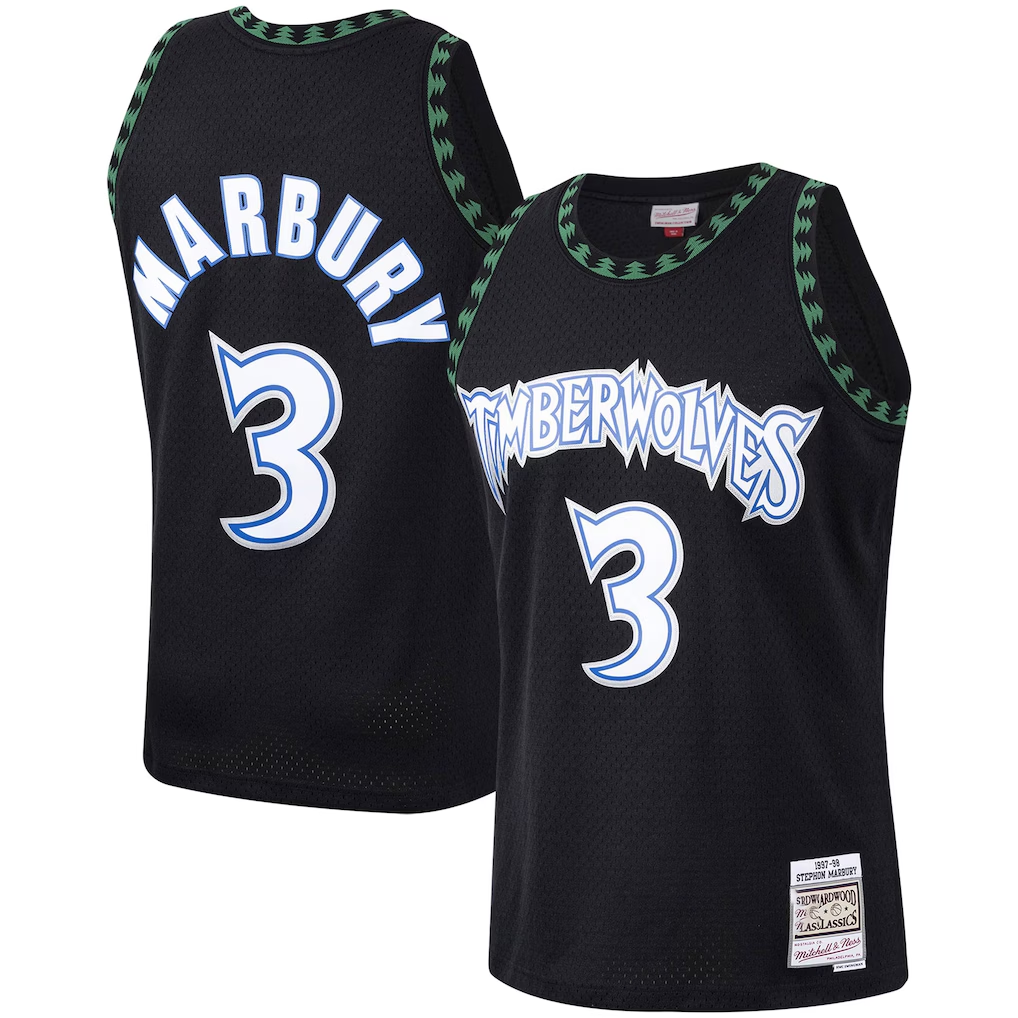 Trusc M.Timberwolves #3 Stephon Marbury Mitchell & Ness Black 1997-1998 Hardwood Classics Swingman Stitched Jerseys