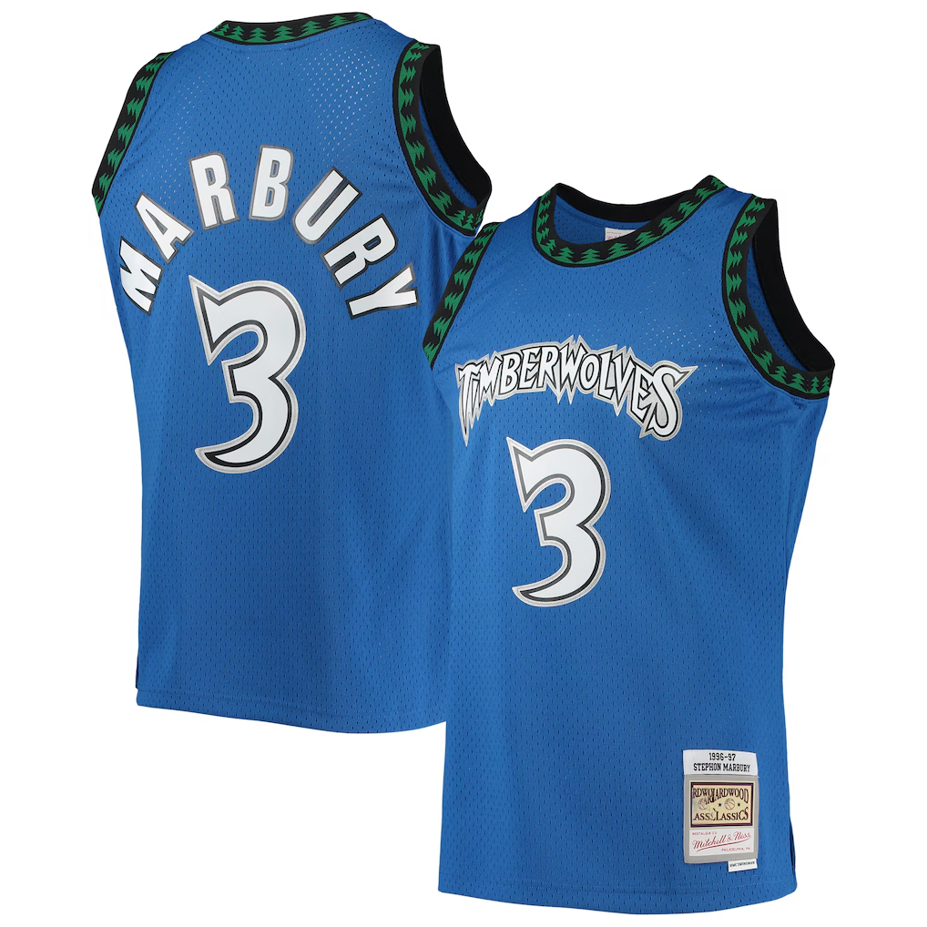 Trusc M.Timberwolves #3 Stephon Marbury Mitchell & Ness Blue 1996-1997 Hardwood Classics Swingman Stitched Jerseys