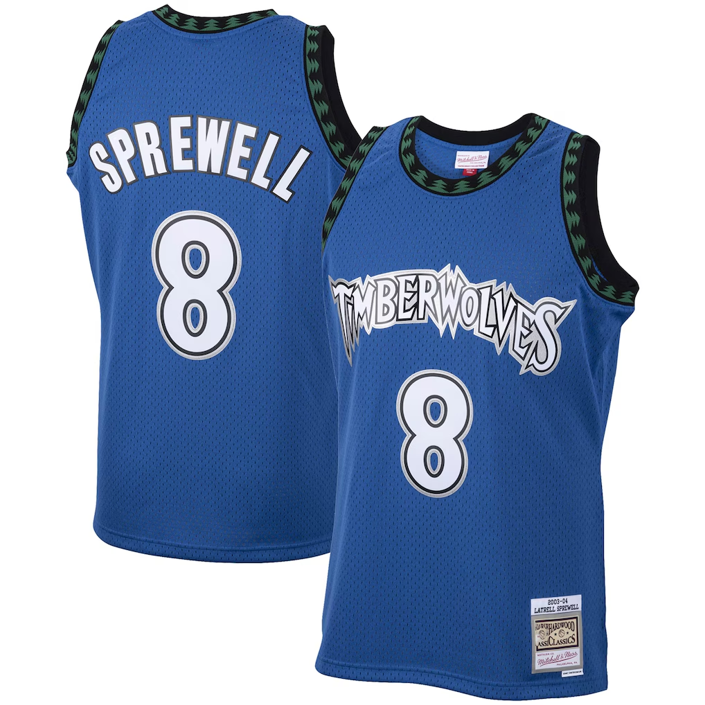 Trusc M.Timberwolves #8 Latrell Sprewell Mitchell & Ness Blue 2003-2004 Hardwood Classics Swingman Stitched Jerseys