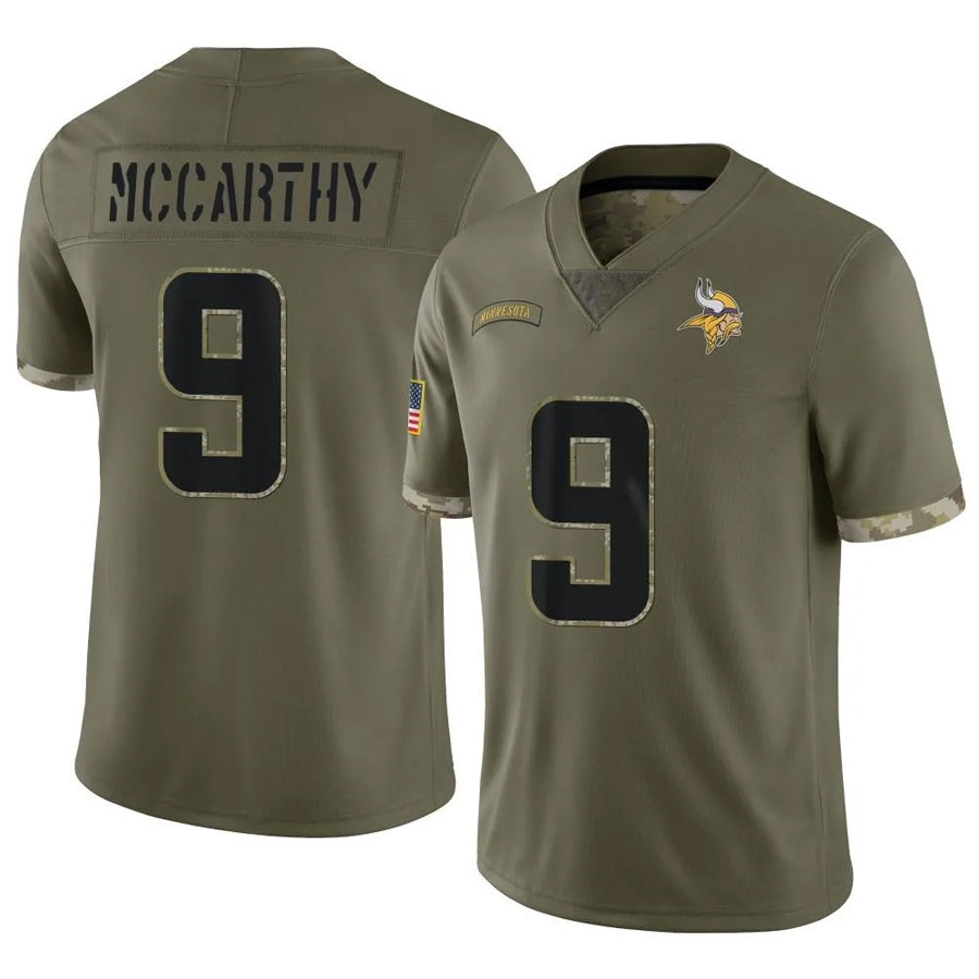 Trusc MN.Vikings #9 J.J. McCarthy Player Salute To Service Limited Olive Stitched Jerseys