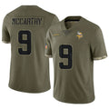 Trusc MN.Vikings #9 J.J. McCarthy Player Salute To Service Limited Olive Stitched Jerseys