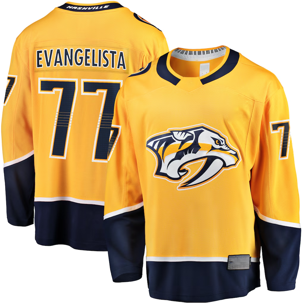 Trusc N.Predators #77 Luke Evangelista Gold Premier Breakaway Player Jerseys