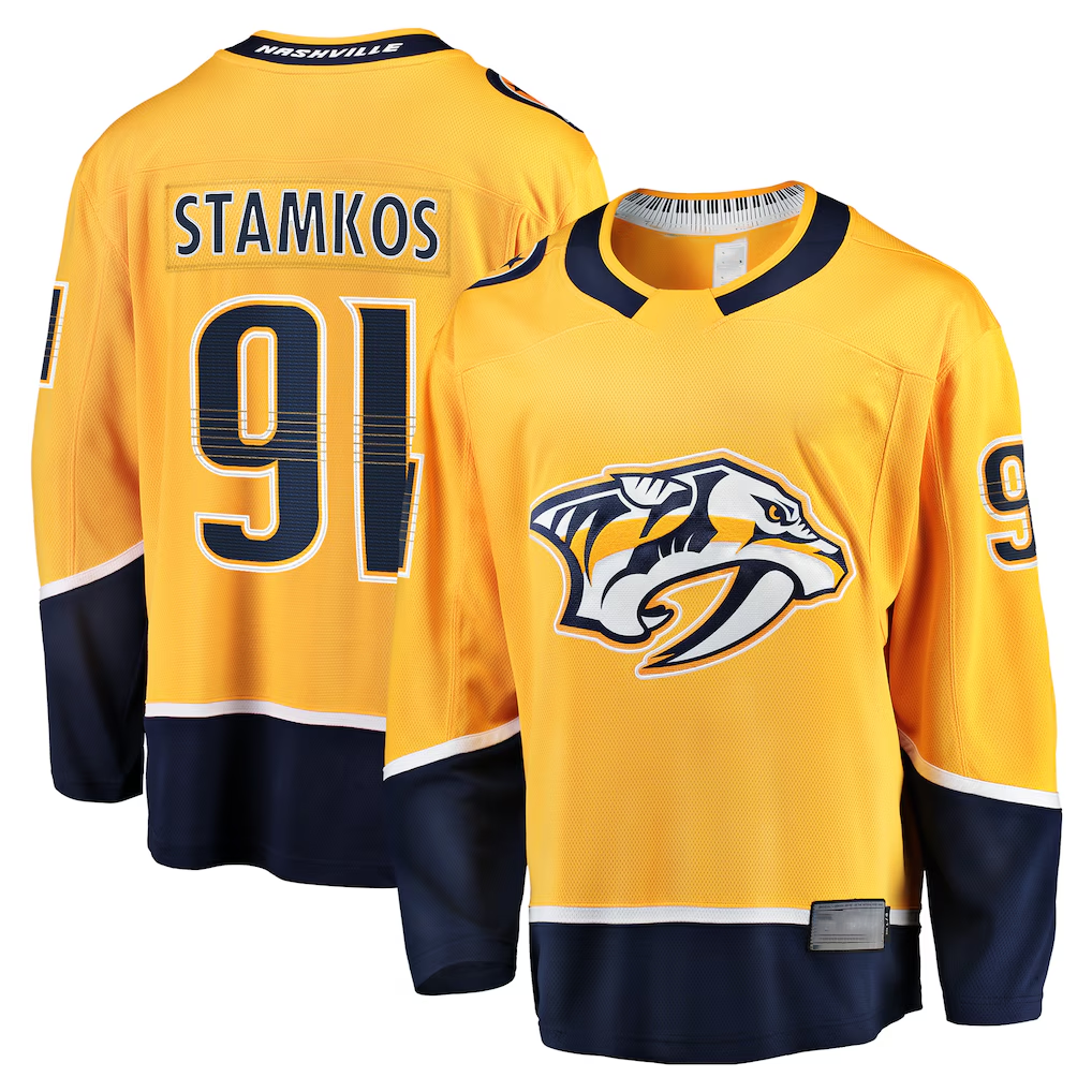 Trusc N.Predators #91 Steven Stamkos Gold Home Premier Breakaway Player Jerseys