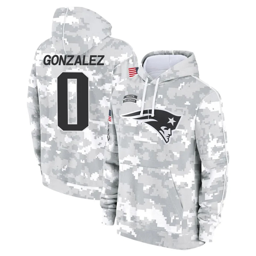 Trusc NE.Patriots #0 Christian Gonzalez Player Salute to Service Hoodies Stitched Jerseys