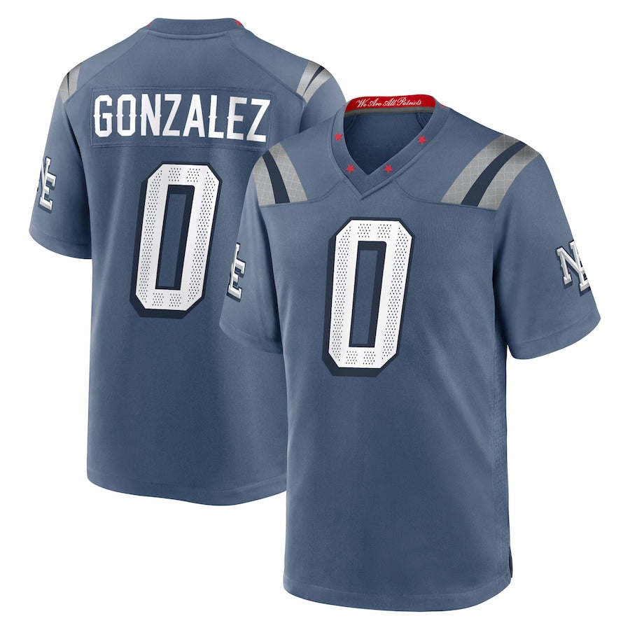 Trusc NE.Patriots #0 Christian Gonzalez Player Storm Blue Rivalries Collection Game Stitched Jerseys