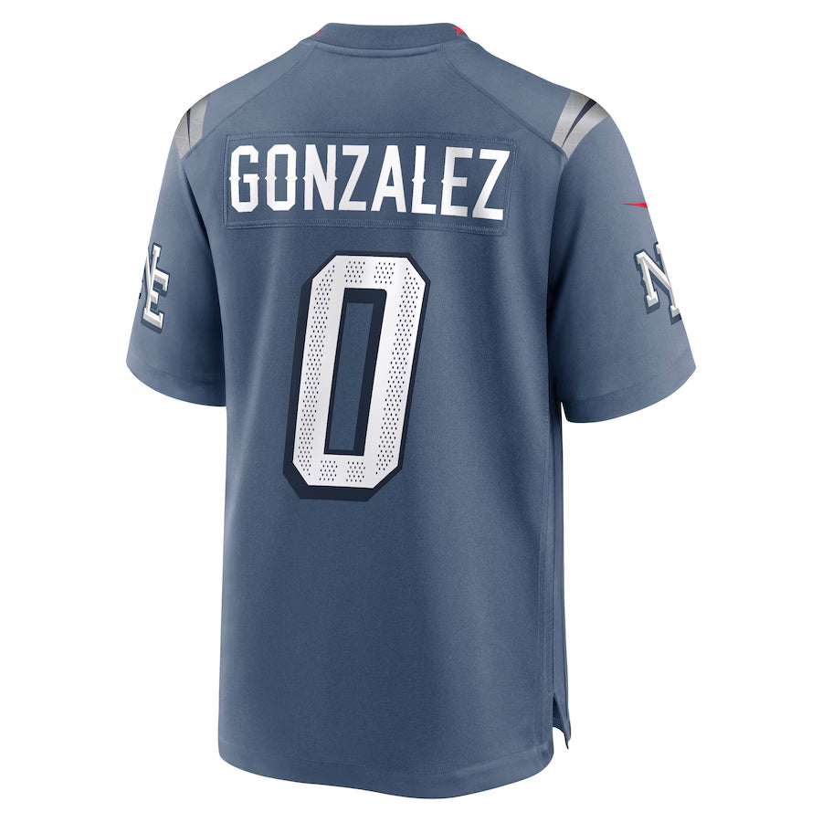 Trusc NE.Patriots #0 Christian Gonzalez Player Storm Blue Rivalries Collection Game Stitched Jersey