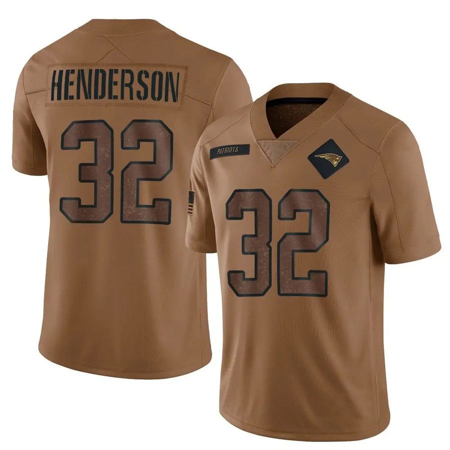 Trusc NE.Patriots #32 TreVeyon Henderson Player Salute To Service Limited Brown Stitched Jerseys