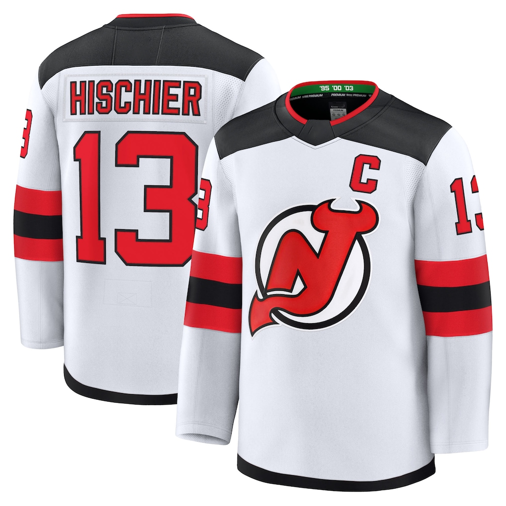 Trusc N.Jersey Devils #13 Nico Hischier White Away Premium Jerseys