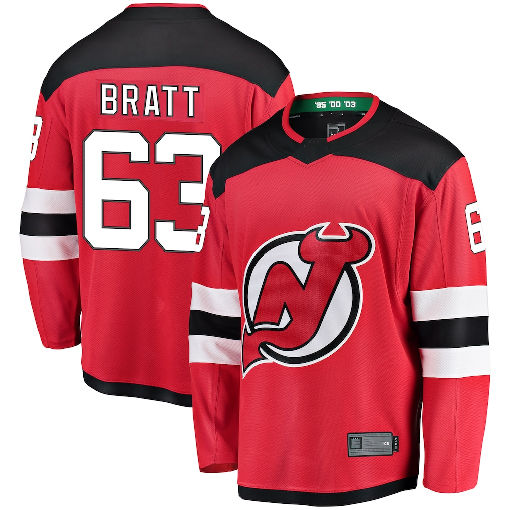 Trusc N.Jersey Devils #63 Jesper Bratt Red Home Breakaway Player Jerseys